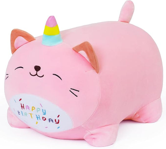 Kawaii Birthday Unicorn Plush, Soft Happy Birthday Unicorn Plush Pillow Toy for Kids (15.7inch)