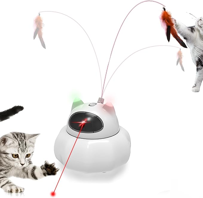 TBTeek Cat Toy, 3in1 Automatic Red Light & Feather, Rechargeable, Interactive Cat Toys 22.4inch Cover Indoor Kitten Toys