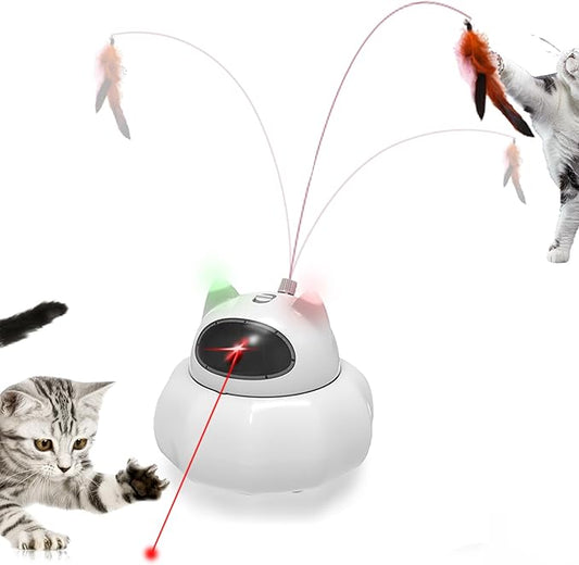 TBTeek Cat Toy, 3in1 Automatic Red Light & Feather, Rechargeable, Interactive Cat Toys 22.4inch Cover Indoor Kitten Toys