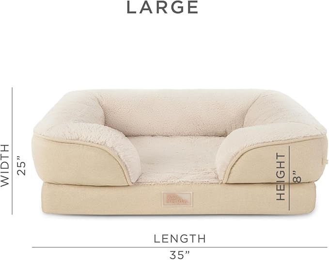 TOWN & COUNTRY EVERYDAY CuddleTown Comfy Solid Bolster Sofa Pet Bed, Supportive & Calming Egg Crate Foam, Water Repellent, Non-Slip Bottom, Machine Washable Cover, Beige, Large 35"x25"x8"