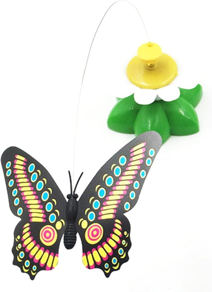 Pomya Cat Teaser Toy 360 Degree Rotating Flower Shape Interactive Kitten Toy with Electric Flying Butterflies, Easy Use, Help Loosing Weight, Self Rotating, and Relieve Boredom