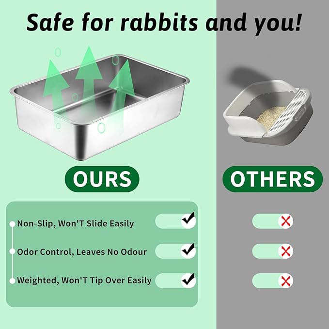 BNOSDM Large Stainless Steel Litter Box 2 Pcs Odor Control Cat Litter Pan, Non Stick Metal Pets Toilet Boxes with Litter Scoop for Big Cats Rabbits Puppy (19.7x13.8x4 in)