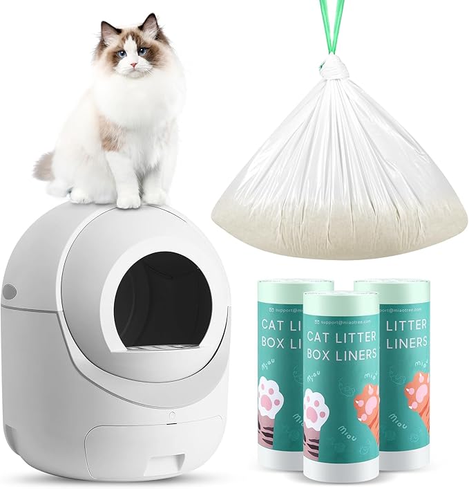 60 Count Self Cleaning Litter Box Bag Liners Compatible with Cleanpethome, Drawstring Heavy Duty Cat Litter Trash Bags Refill Waste Bags for Automatic Cat Litter Box -25" x 11"