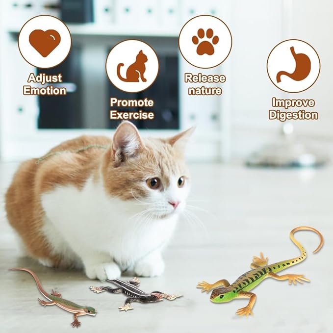 DONGKER 4 PCS Cat Toys,PVC Simulated Lizards Toys for Kittens Adult Cats Over 6 Months Old Halloween Christmas
