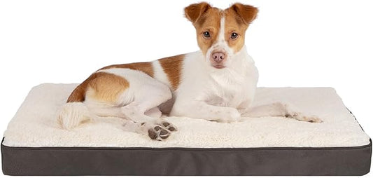 Best Pet Supplies Cute Dog Crate Mat Flat Bed with Waterproof Exterior, Thick Orthopedic Egg Foam Mattress, and Soft Sherpa Fleece Cover for Small, Medium, and Large Breeds - Brown, 30X20X3