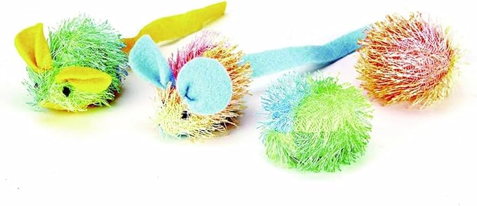 SPOT Stringy Mice & Balls - Catnip Cat Toys, Interactive, Colorful Plush Toys, Fun for Cats and Kittens to Bat and Chase, Boredom Buster - 2 Mice, 2 Balls