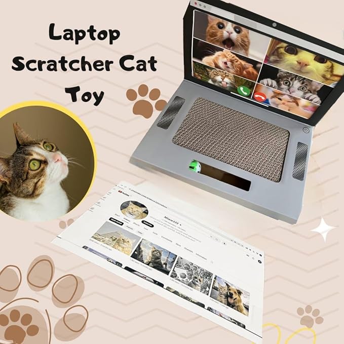 Laptop Scratcher Cat Toy - Cat Keyboard Toy - Cat Toy 3-in-1 with Fluffy Mouse and a Ball Track Pad Toy – Cat Toy Funny with 2 Interchangeable Screens