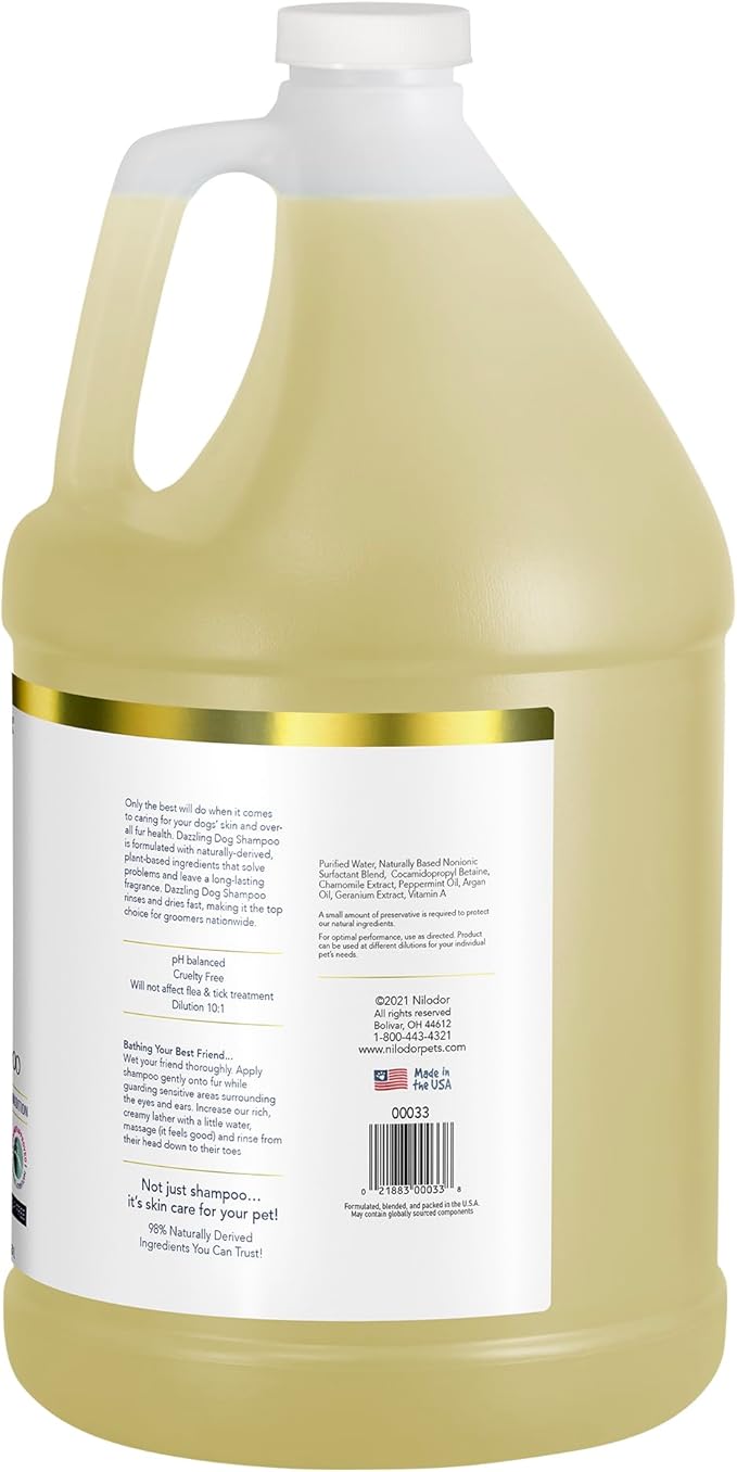 Bobbi Panter Dazzling Dog Shampoo for Moisture and Shine, Naturally Derived Ingredients, Tear-Free, Salt-Free, Paraben-Free, pH-Balanced, 20:1 Concentrated Formula, Argan Oil, Chamomile Scent, 13 oz.