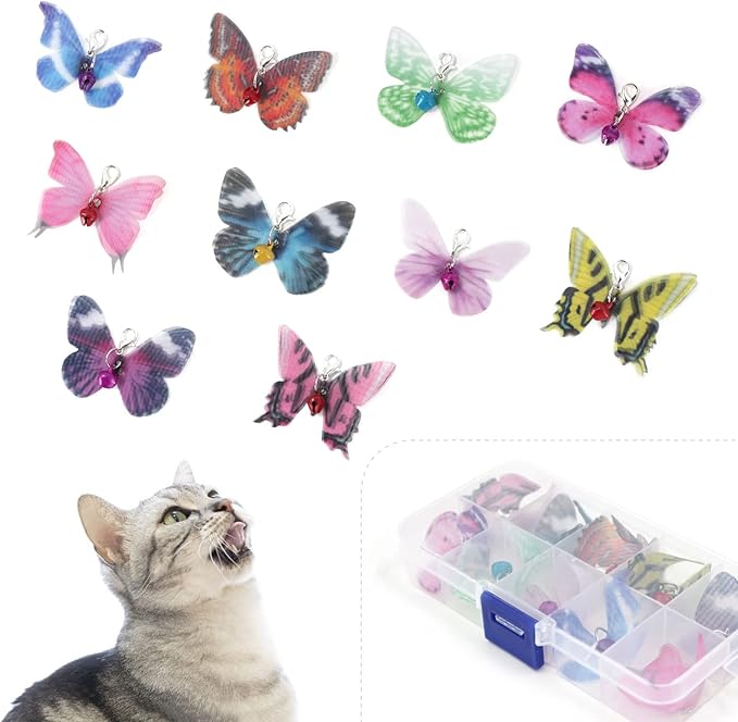 SONGWAY Cat Butterfly Toy Replacement - 10 Pieces Butterfly Cat Toy Attachment, Mini Cat Wand Toy Replacement, Insect Worm Cat Toys Accessories Parts