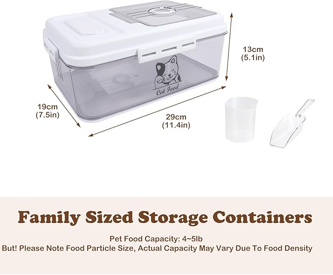 Airtight Cat Food Storage Container,5 Liters Cat Food Bin,4~5Lbs Cat Food Bucket With Measuring Cup-Pet Food Container for Cat food, Kibble,Cat treats-BPA Free Plastic