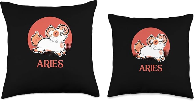 Aries Zodiac Cat Owner Kawaii Chibi Anime Figure Kitten Cats Throw Pillow