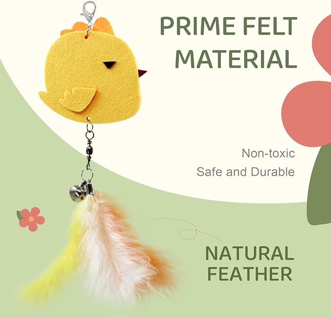 SONGWAY Interactive Cat Toys Wand - Retractable Cat Wand Toy and 6 Pieces Flying Bird Cat Toys Feather Replacement, Felt Cat Feather Toys for Indoor Cats