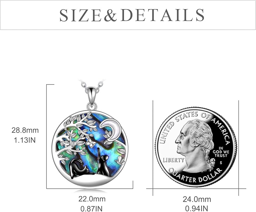 Black Cat Necklace for Women Sterling Silver Celtic Moon Cat Jewelry Gifts