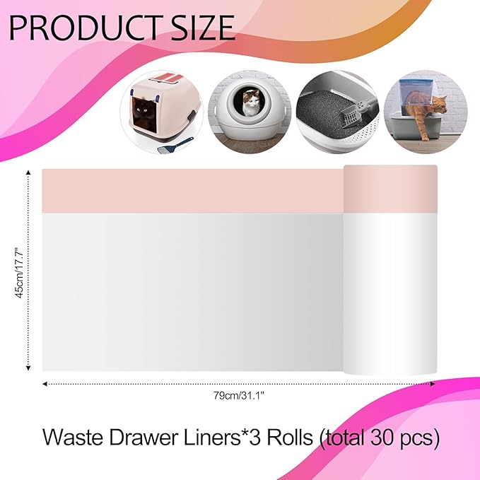 30 Count 31" x 18" Cat Litter Box Liners, Durable Thicken Drawstring Cat Litter Pan Liner Bags, Medium Kitty Waste Bags for Poop