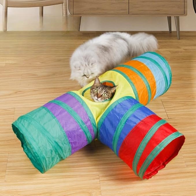 iCAGY Cat Tunnels for Indoor Cats Interactive, Rabbit Tunnel Toys, Pet Toys Play Tunnels for Cats Kittens Rabbits Puppies Crinkle Pop Up 3 Ways Rainbow