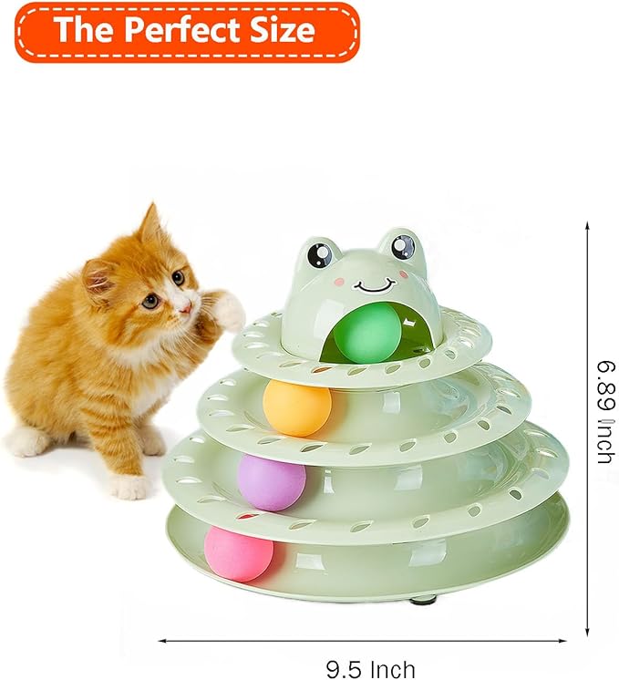 Cat Toys, 4-Level Turntable Ball Track Interactive Cat Toy for Indoor Cats, Self Play Fun Roller with Colorful Rotating Ball Puzzle Exercise Kitten Toys (Green)