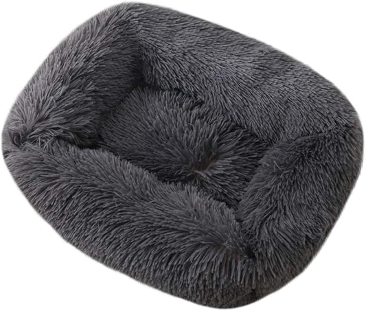 La La Pet® Donut Dog Cat Bed Cozy Cave Pet Bed Burrow Dog Bed Calming Cuddler Self-Warming Pet Bed Soft Plush Pet Cushion Improved Sleep for Cats Small Medium Dogs Dark Gray L