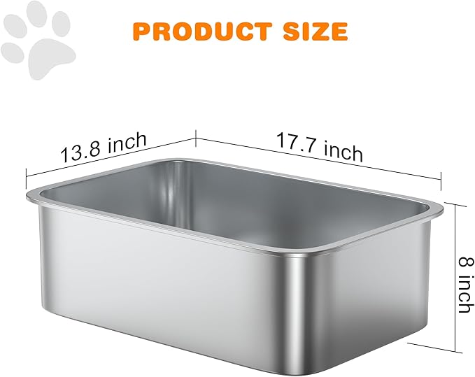 8" Deep Litter Box Stainless Steel Cat Litter Box Metal Litter Box Easy to Clean,Non-Stick Kitty Litter Box,Suitable for Indoor and Outdoor Pet Cats