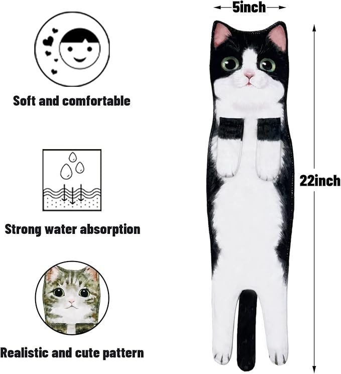 Hand Towels for Bathroom Kitchen,Cute Cat Quick-Dry Hanging Hand Towels Decorative for Bathroom Face Towels,Funny Gifts for Cat Lovers (Black-White)