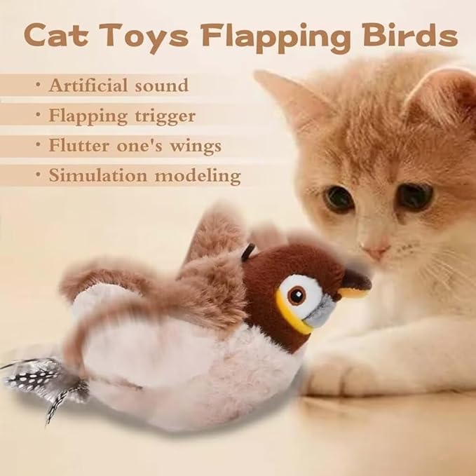 Flappy Chase Cat Toy, Flappy Bird Chase Cat Toy, Interactive Flying Bird Cat Toys for Indoor Cats, Flying Cat Toys for Indoor Cats, Simulated Interactive Chirping Bird Cat Toy Sparrow