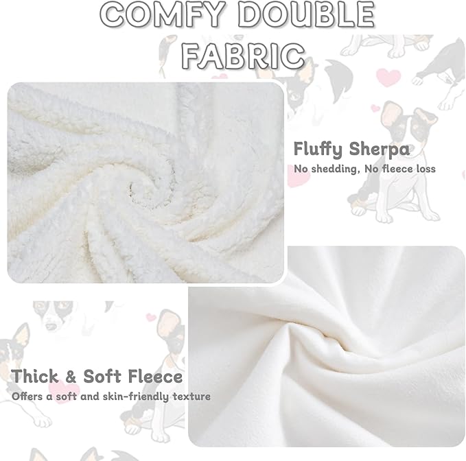 BlessLiving Rat Terrier Throw Blanket, Reversible Plush Fluffy Rescue Dog Sherpa Fleece Bedding for Kids Teens, Home Decor for All Seasons (Twin, 60 x 80 Inches)