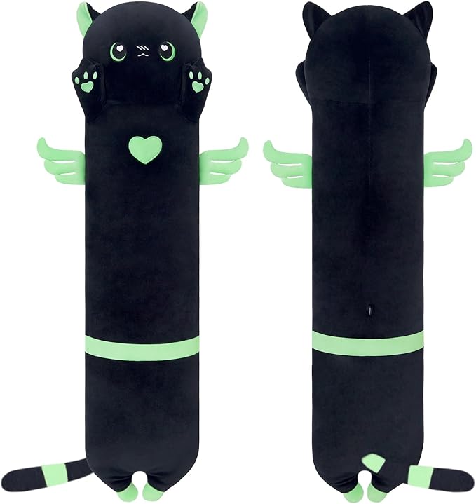 Giant Green Cat Pillow - Plush Long Body Kitten Pillow, Cute Stuffed Animal for Kids & Girlfriends (50cm/19.6inch)