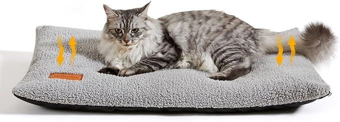 Self Warming Cat Bed Self Heating Cat Pad 29 x 19 inch Thermal Pet mat for Indoor Outdoor Pets Double Filled Cat Mat with Washable Removable Cover Non-Slip Bottom (Light Gray)