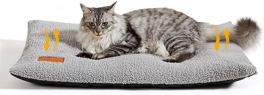 Self Warming Cat Bed Self Heating Cat Pad 24 x 18 inch Thermal Pet mat for Indoor Outdoor Pets Double Filled Cat Mat with Washable Removable Cover Non-Slip Bottom (Light Gray)