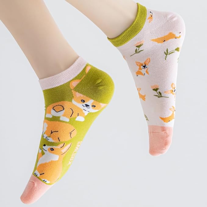 2 Pairs Funny Cartoon Animal Print Cotton Ankle Socks for Women Teens