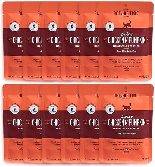 Human-Grade Mixed Variety Pack Wet Cat Food Pouch — Moist, Soft Cat Food Mixer, Topper, and Rotational Meal (Chicken, 12 Pack) by Portland Pet Food Company