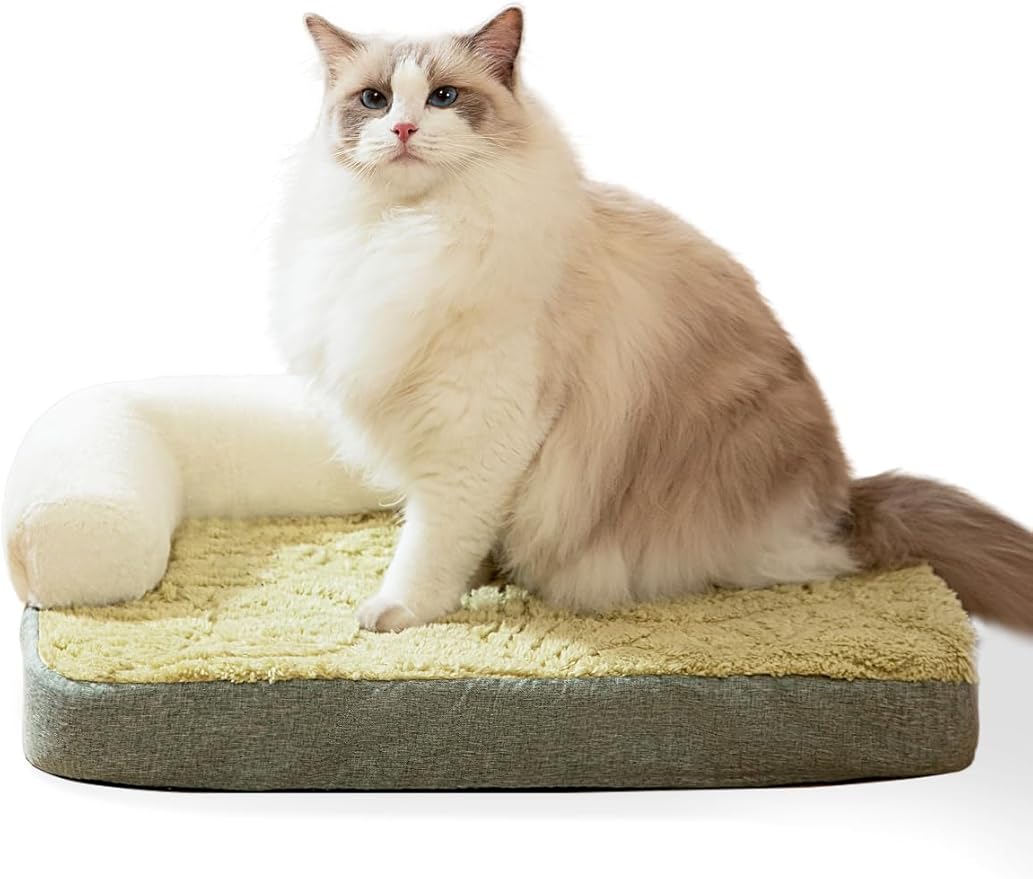 Small Medium Dog Bed, Washable Dog Bed with Removable Cover and Nonskid Bottom, Fuzzy Warm Dog Bed Indoor with Neck Pillow for Dog Cat Sleeping, 30x20 Inches