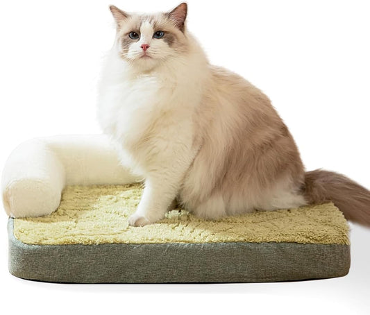 Small Medium Dog Bed, Washable Dog Bed with Removable Cover and Nonskid Bottom, Fuzzy Warm Dog Bed Indoor with Neck Pillow for Dog Cat Sleeping, 30x20 Inches