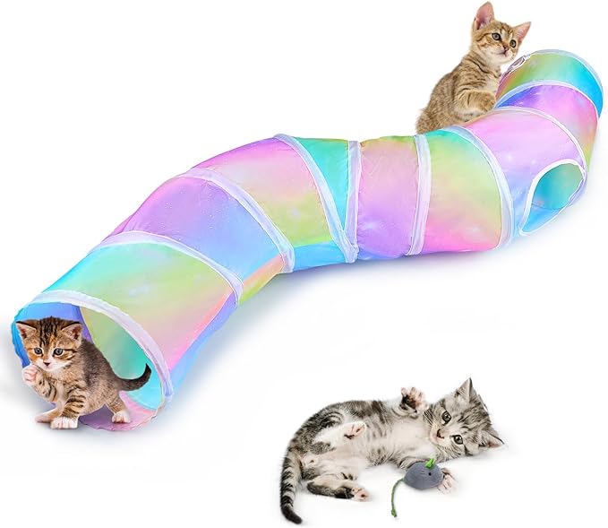 Cat Tunnels for Indoor Cats S-Shape Cat Tunnel Cute Cat Toys Foldable Cat Tube with Mouse Toy Funny Cat Stuff