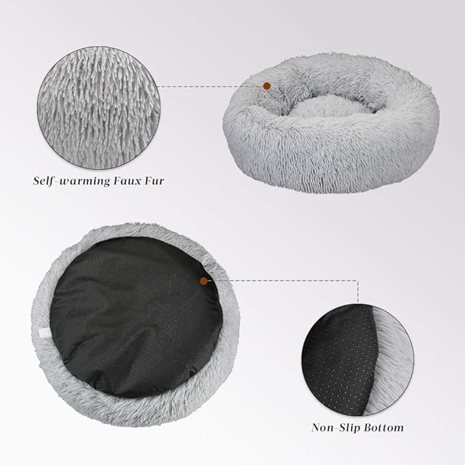 Calming Cat Beds for Indoor Cats, Anti Anxiety Round Fluffy Plush Faux Fur Cat Bed, Washable 23 inches Small Dog Bed & Cat Bed