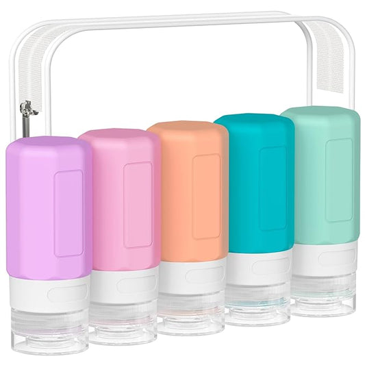 2 oz Travel Bottles, Small Size Containers, TSA Approved Silicone Travel Toiletries Bottles, Shampoo and Conditioner Kit for Women (Cream)