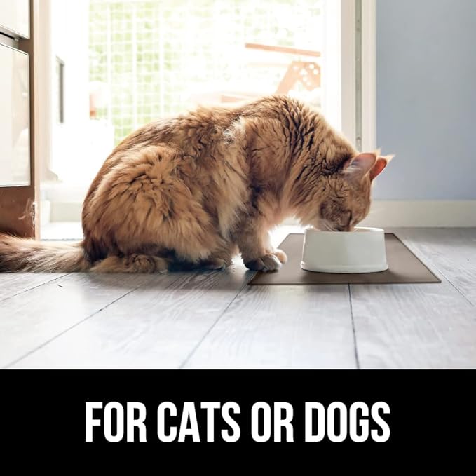 GORILLA GRIP 100% Waterproof Raised Edge BPA Free Silicone Pet Feeding Mat, Dog Cat Food Mats Contain Spills Protects Floors, Placemats for Cats and Dogs Water Bowl, Pets Accessories 32x24 Beige