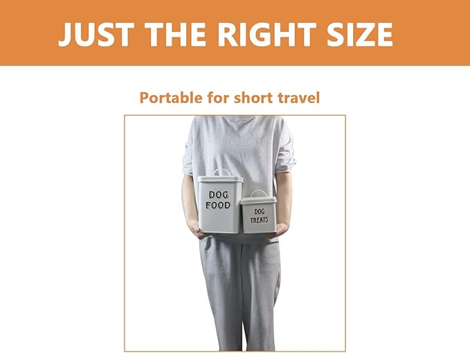 Pethiy Dog Food and Treats Containers Set with Scoop for Dogs-Vintage White Powder-Coated Carbon Steel - Tight Fitting Lids - Storage Canister Tins Small-White