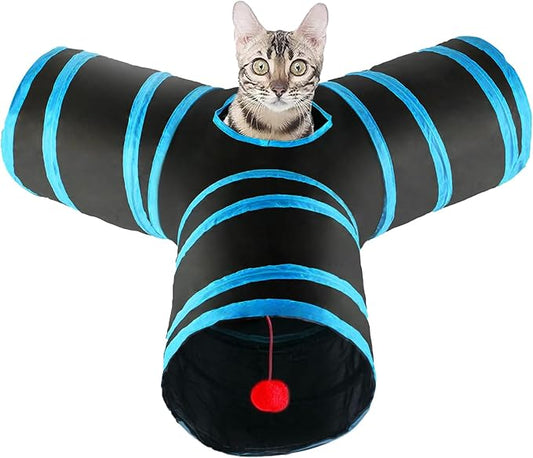 Cat Tunnel, Collapsible Tube with 1 Play Ball Kitty Toys, 3 Ways Cat Tunnels for Indoor Cats, Puppy, Kitty, Kitten, Rabbit