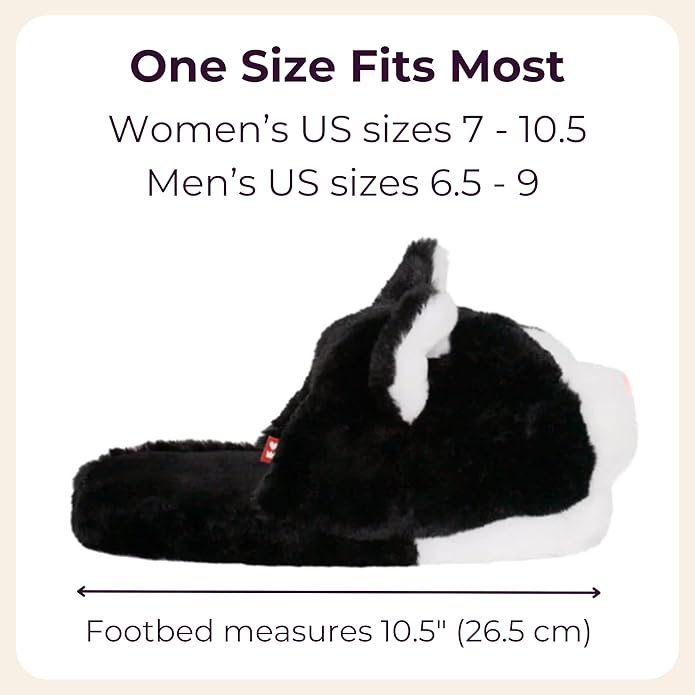Black and White Kitty Slippers for Women and Men - Fuzzy Plush Tuxedo Cat Slippers for Adults