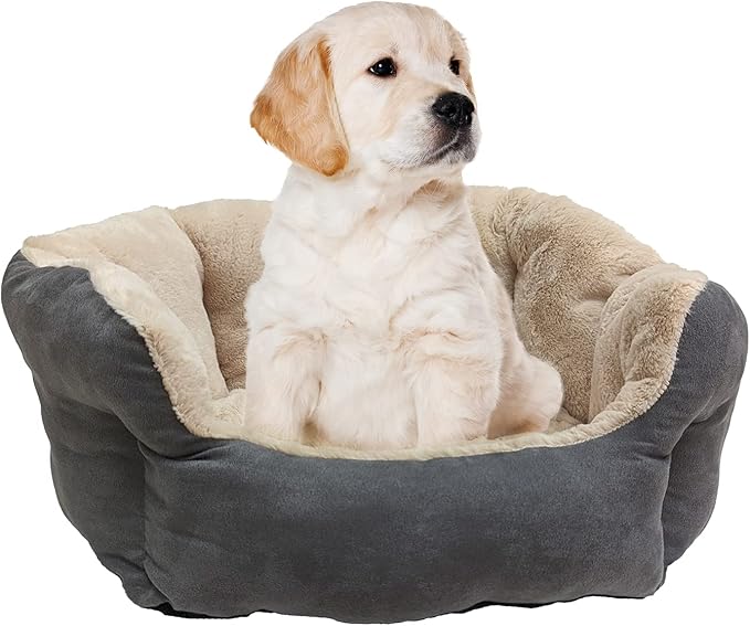 SPOT Sleep Zone Small Pet Bed - High Wall, Reversible Cushion Bed for Indoor Cats & Small Dogs, Durable Faux Suede, Machine Washable for Pets Under 10lbs and 15 inches Long - 18x16in, Light Grey