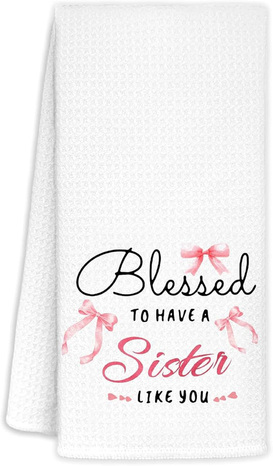 Coquette Pink Bow Sister Kitchen Towels Decorative, Mother's Day Birthday Gifts for Sister Dish Towels, Bestie Gifts for Women Hand Towels Drying Cloth for Kitchen Bathroom Decor, 16x24 Inch