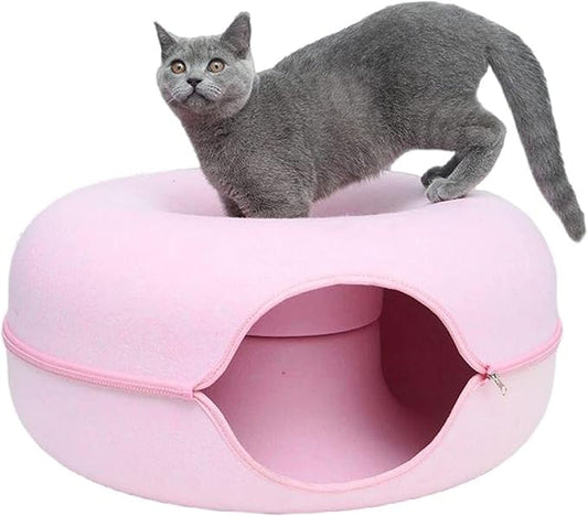 Cat tunnel bed, Removable Cat Nest, Felt cat donut, Felt Tunnel Cat Nest, Four Seasons Available cat nest, Semi-Closed Washable Cat Tunnel Nest Detachable Beds for Puppies, Kittens