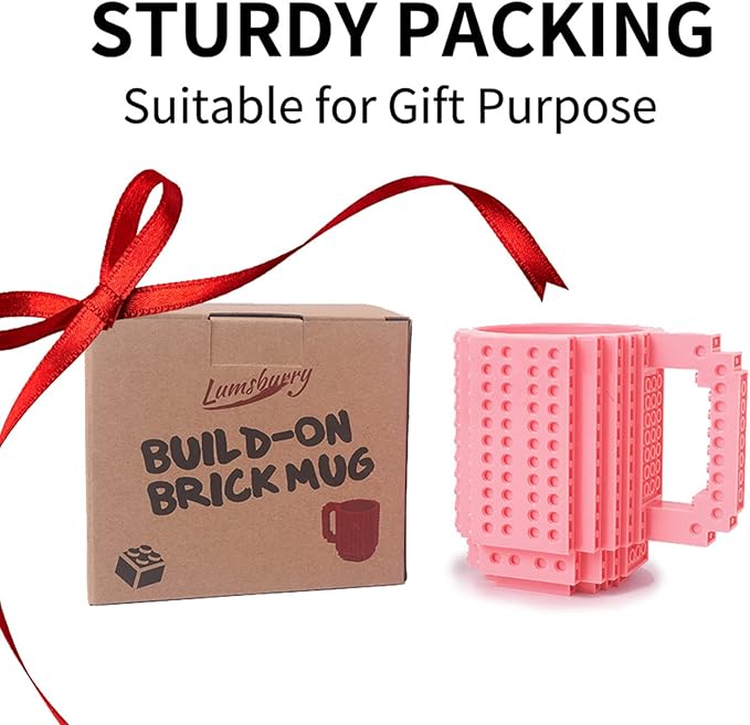 Build-on Brick Coffee Mug, Funny DIY Novelty Cup with Building Blocks Creative for Kids Men Women Xmas Birthday (Pink)