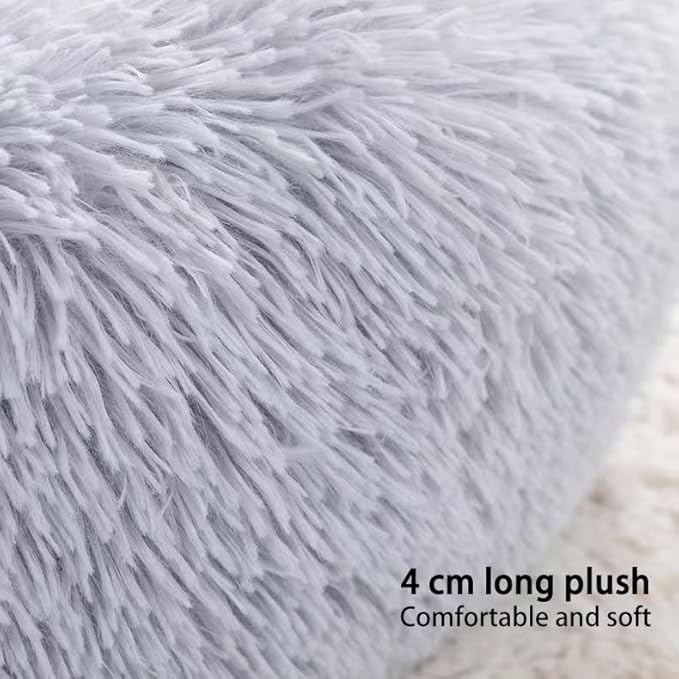 Cat Beds for Indoor Cats, Dog Bed, Cat Bed, Machine Washable, Fluffy Round Pet Bed Non-Slip, Autumn and Winter Warmth, Cuddler Cushion Self Warming (Grey, 20 inch)