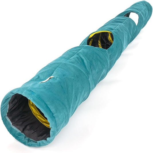 Velvet Fabric - Foldable/Collapsible - 55x8.66 Inches Cat Tunnel (Miami Blue)