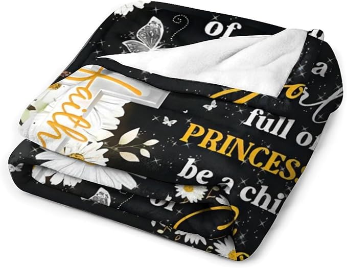 Christian Daisy Cross Print Blanket Bible Verse Religious Faith Flower Throw Blankets Gifts for Couch Sofa Bed Stuff Decor Lightweight Cozy Fleece Plush Flannel Bedding for Lover Men Women 60"x80"