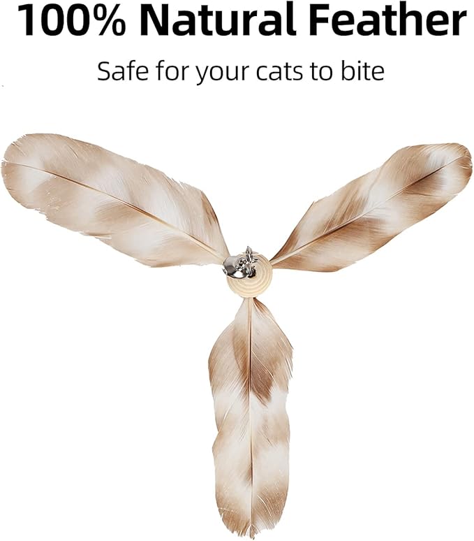 FUKUMARU Cat Wand Toy, 35.5 Inch Cat Feather Propeller Toy with Bell, Steel Wire Cat Toy for Indoor Cats with Natural Feather