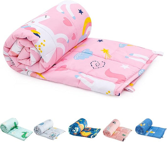 Sivio Weighted Blanket | 100% Cotton & Premium Glass Beads | 36"x 48" 5lbs | Washable Breathable Heavy Cooling Blanket for Hot & Cold| Pink Unicorn
