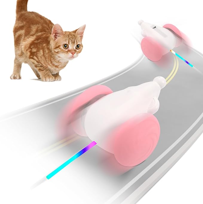 Interactive Cat Mouse Toy with LED Lights, Smart Cat Toy for Indoor Cats, USB Rechargeable Automatic Electric Cat Toy, Pink
