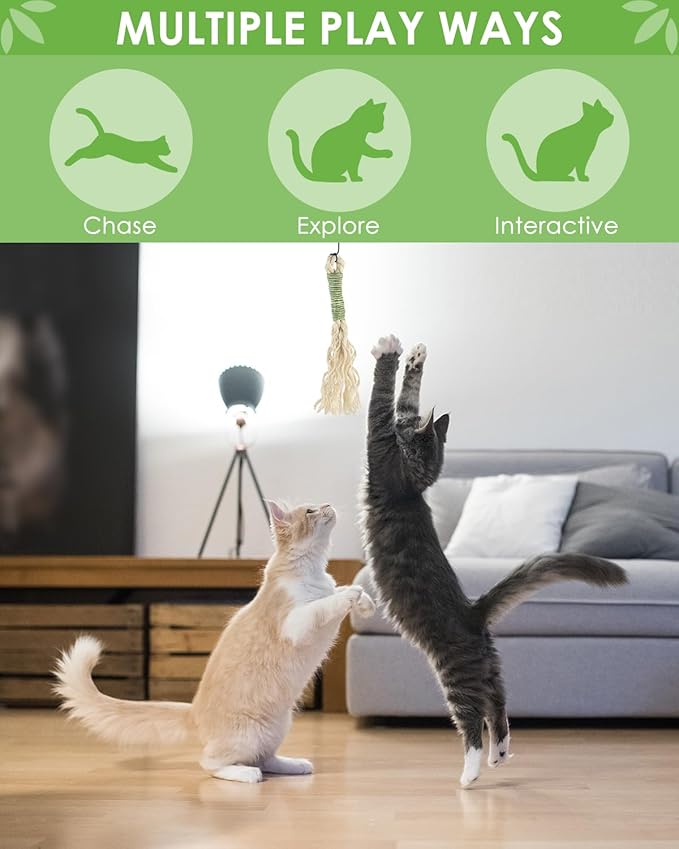 TINDTOP Interactive Cat Toys, 4 Pack Cat Wand Toys with Sisal Chew Sticks, Natural Feather and Silvervine Sticks Catnip Ball, for Indoor Cats to Chase and Exercise